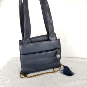 Vintage 70s Sereta Black‎ Leather Shoulder Bag 《322》P